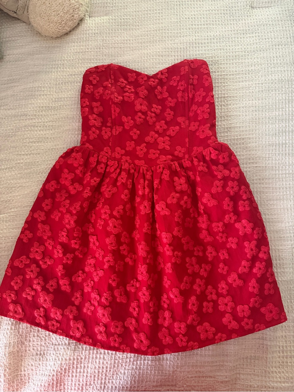Womens Strapless Red Floral Party Dress